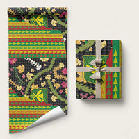 Hawaiian Tropical Plants Lei Wrapping Paper with Palaka Pattern and Kanaka Maoli Tribal Motifs - Polynesian Pride