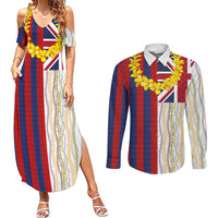 Hawaiian Tropical Plants Lei Couples Matching Summer Maxi Dress and Long Sleeve Button Shirt National Flag Style - Polynesian Pride