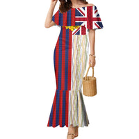 Hawaiian Tropical Plants Lei Family Matching Mermaid Dress and Hawaiian Shirt National Flag Style - Polynesian Pride