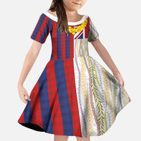 Hawaiian Tropical Plants Lei Family Matching Off Shoulder Short Dress and Hawaiian Shirt National Flag Style - Polynesian Pride