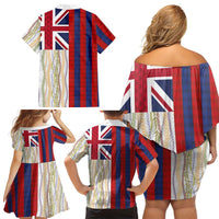 Hawaiian Tropical Plants Lei Family Matching Off Shoulder Short Dress and Hawaiian Shirt National Flag Style - Polynesian Pride