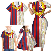 Hawaiian Tropical Plants Lei Family Matching Short Sleeve Bodycon Dress and Hawaiian Shirt National Flag Style - Polynesian Pride