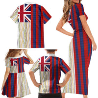 Hawaiian Tropical Plants Lei Family Matching Short Sleeve Bodycon Dress and Hawaiian Shirt National Flag Style - Polynesian Pride