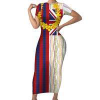 Hawaiian Tropical Plants Lei Family Matching Short Sleeve Bodycon Dress and Hawaiian Shirt National Flag Style - Polynesian Pride