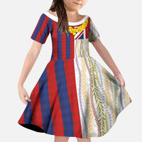 Hawaiian Tropical Plants Lei Kid Short Sleeve Dress National Flag Style LT03 KID Multicolor - Polynesian Pride