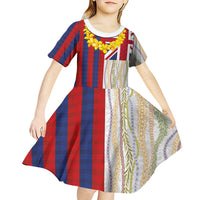 Hawaiian Tropical Plants Lei Kid Short Sleeve Dress National Flag Style LT03 - Polynesian Pride