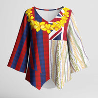 Hawaiian Tropical Plants Lei Kimono Sleeve Blouse National Flag Style LT03 Female Multicolor - Polynesian Pride