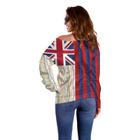 Hawaiian Tropical Plants Lei Off Shoulder Sweater National Flag Style - Polynesian Pride