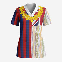 Hawaiian Tropical Plants Lei Scrub Top National Flag Style LT03 Adult Multicolor - Polynesian Pride