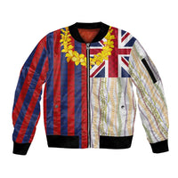 Hawaiian Tropical Plants Lei Sleeve Zip Bomber Jacket National Flag Style LT03 Unisex Multicolor - Polynesian Pride