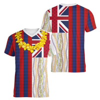 Hawaiian Tropical Plants Lei Women V-Neck T-Shirt National Flag Style LT03 - Polynesian Pride
