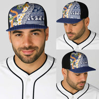 Hawaiian Plumeria Lei Baseball Net Cap Kakau Motifs and Palaka Half Style Blue Color LT03 - Polynesian Pride
