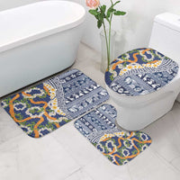 Hawaiian Plumeria Lei Bathroom Set Kakau Motifs and Palaka Half Style Blue Color LT03 - Polynesian Pride