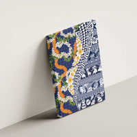 Hawaiian Plumeria Lei Canvas Wall Art Kakau Motifs and Palaka Half Style Blue Color LT03 - Polynesian Pride