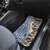 Hawaiian Plumeria Lei Car Mats Kakau Motifs and Palaka Half Style Blue Color - Polynesian Pride