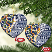 Hawaiian Plumeria Lei Ceramic Ornament Kakau Motifs and Palaka Half Style Blue Color - Polynesian Pride