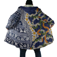 Hawaiian Plumeria Lei Cloak Kakau Motifs and Palaka Half Style Blue Color LT03 - Polynesian Pride