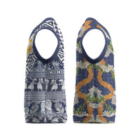 Hawaiian Plumeria Lei Christmas Knitted V-Neck Vest Kakau Motifs and Palaka Half Style Blue Color - Polynesian Pride