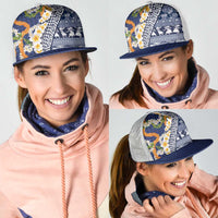 Hawaiian Plumeria Lei Mesh Trucker Cap Kakau Motifs and Palaka Half Style Blue Color LT03 - Polynesian Pride