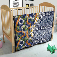 Hawaiian Plumeria Lei Quilt Kakau Motifs and Palaka Half Style Blue Color - Polynesian Pride