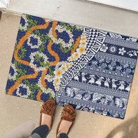 Hawaiian Plumeria Lei Rubber Doormat Kakau Motifs and Palaka Half Style Blue Color LT03 - Polynesian Pride