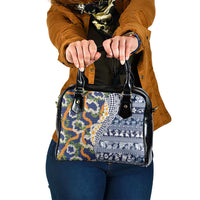 Hawaiian Plumeria Lei Shoulder Handbag Kakau Motifs and Palaka Half Style Blue Color LT03 One Size Blue - Polynesian Pride
