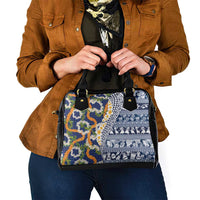 Hawaiian Plumeria Lei Shoulder Handbag Kakau Motifs and Palaka Half Style Blue Color LT03 - Polynesian Pride