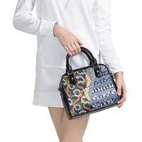 Hawaiian Plumeria Lei Shoulder Handbag Kakau Motifs and Palaka Half Style Blue Color LT03 - Polynesian Pride
