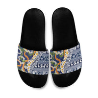 Hawaiian Plumeria Lei Slide Sandals Kakau Motifs and Palaka Half Style Blue Color LT03 Blue - Polynesian Pride