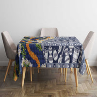 Hawaiian Plumeria Lei Tablecloth Kakau Motifs and Palaka Half Style Blue Color LT03 - Polynesian Pride