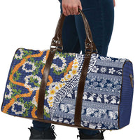 Hawaiian Plumeria Lei Travel Bag Kakau Motifs and Palaka Half Style Blue Color - Polynesian Pride