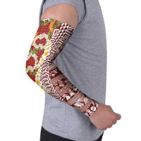 Hawaiian Plumeria Lei Arm Sleeves Kakau Motifs and Palaka Half Style Red Color LT03 - Polynesian Pride