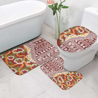 Hawaiian Plumeria Lei Bathroom Set Kakau Motifs and Palaka Half Style Red Color - Polynesian Pride