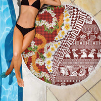 Hawaiian Plumeria Lei Beach Blanket Kakau Motifs and Palaka Half Style Red Color - Polynesian Pride