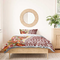 Hawaiian Plumeria Lei Bedding Set Kakau Motifs and Palaka Half Style Red Color - Polynesian Pride