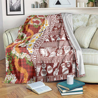 Hawaiian Plumeria Lei Blanket Kakau Motifs and Palaka Half Style Red Color - Polynesian Pride