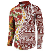 Hawaiian Plumeria Lei Button Sweatshirt Kakau Motifs and Palaka Half Style Red Color LT03 - Polynesian Pride