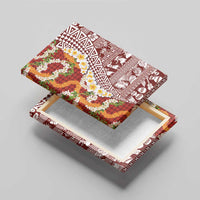 Hawaiian Plumeria Lei Canvas Wall Art Kakau Motifs and Palaka Half Style Red Color LT03 - Polynesian Pride