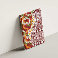 Hawaiian Plumeria Lei Canvas Wall Art Kakau Motifs and Palaka Half Style Red Color LT03 - Polynesian Pride