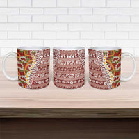 Hawaiian Plumeria Lei Ceramic Mug Kakau Motifs and Palaka Half Style Red Color LT03 - Polynesian Pride