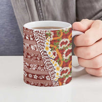 Hawaiian Plumeria Lei Ceramic Mug Kakau Motifs and Palaka Half Style Red Color LT03 - Polynesian Pride