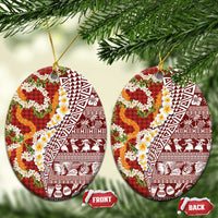 Hawaiian Plumeria Lei Ceramic Ornament Kakau Motifs and Palaka Half Style Red Color - Polynesian Pride