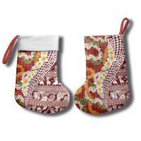 Hawaiian Plumeria Lei Christmas Stocking Kakau Motifs and Palaka Half Style Red Color LT03 - Polynesian Pride