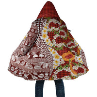 Hawaiian Plumeria Lei Cloak Kakau Motifs and Palaka Half Style Red Color LT03 Unisex Red - Polynesian Pride