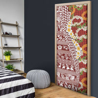 Hawaiian Plumeria Lei Door Cover Kakau Motifs and Palaka Half Style Red Color - Polynesian Pride