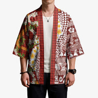 Hawaiian Plumeria Lei Kimono Kakau Motifs and Palaka Half Style Red Color - Polynesian Pride