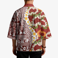 Hawaiian Plumeria Lei Kimono Kakau Motifs and Palaka Half Style Red Color - Polynesian Pride