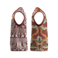 Hawaiian Plumeria Lei Christmas Knitted V-Neck Vest Kakau Motifs and Palaka Half Style Red Color - Polynesian Pride