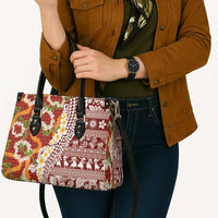 Hawaiian Plumeria Lei Leather Bag Kakau Motifs and Palaka Half Style Red Color LT03 - Polynesian Pride