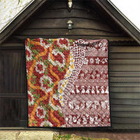 Hawaiian Plumeria Lei Quilt Kakau Motifs and Palaka Half Style Red Color - Polynesian Pride